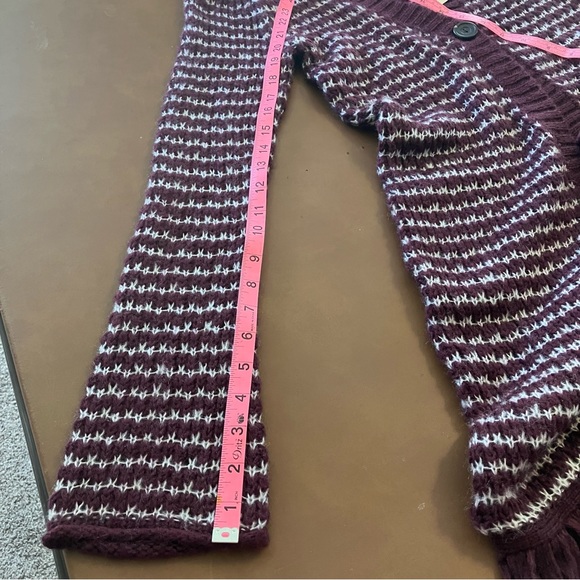 NWT Decree Knit Duster Long Cardigan Purple Snowdrift Fringe Hem Medium Stripes - Picture 13 of 14